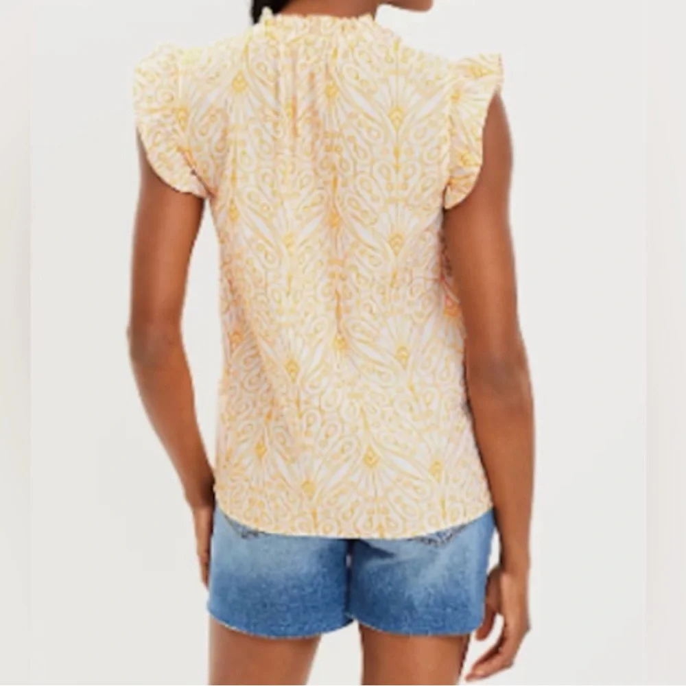 Ann Taylor LOFT | Womens White/Orange Ruffle Collar/Cap Sleeve Embroidered Top M - Picture 2 of 16